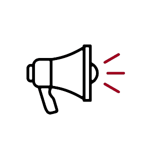 Simple megaphone icon with sound lines.